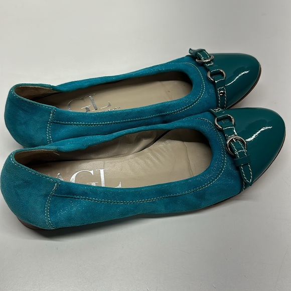 AGL Ballet Flats Shoes Cap Top Buckle Suede Leather Aqua Blue Green Size 38 US 8 - Picture 3 of 9